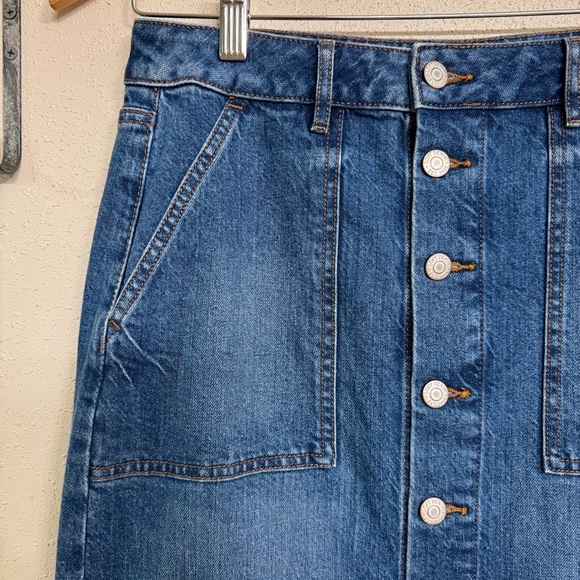 LOFT  Button-Front Pencil Denim Skirt Midi Length 4 - Picture 5 of 9